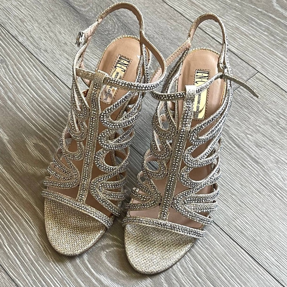 INC International Concepts Womens Sharee2 Fabric Open‎ Toe, Champagne, Size 7.5